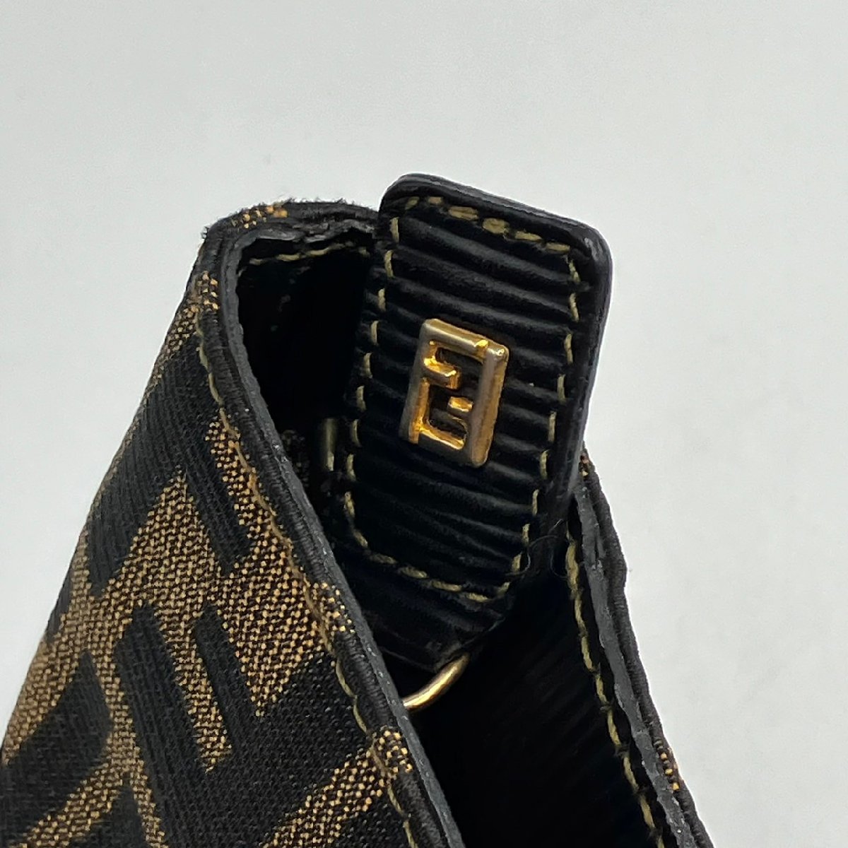 FENDI フェンディ ミニ トート バッグ FF 金具 ゴールド ズッカ 柄 ブラウン系_画像9