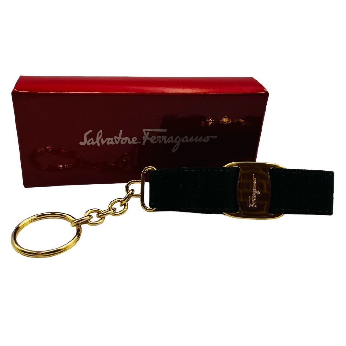 Salvatore Ferragamo フェラガモ ヴァラ ゴールド ブラック キーホルダー_画像1