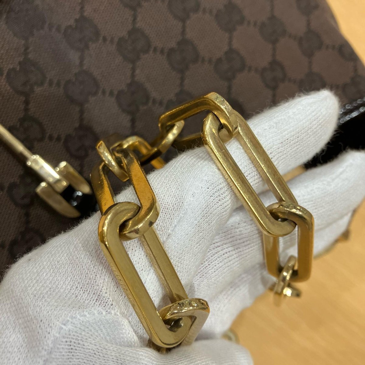 GUCCI グッチ GG キャンバス×エナメル ジャッキー金具 チェーン ハンドバッグ ブラウン系 ジャンク ショルダーバッグ 001・4015 203419_画像6