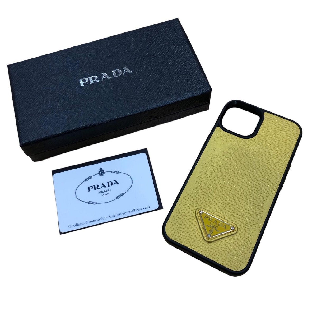 PRADA プラダ サフィアーノ スマホケース iPhone13 ケース 黄色 携帯・スマホアクセサリー_画像1