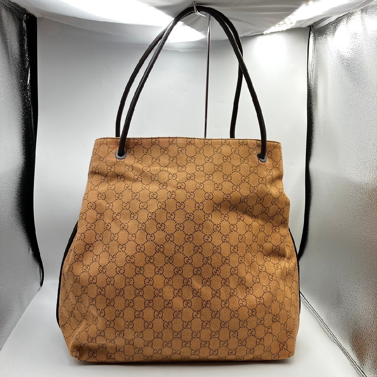 GUCCI グッチ ハンドバッグ トートバッグ GGキャンバス レザー 101341 204990 キャメル系 ブラウン系