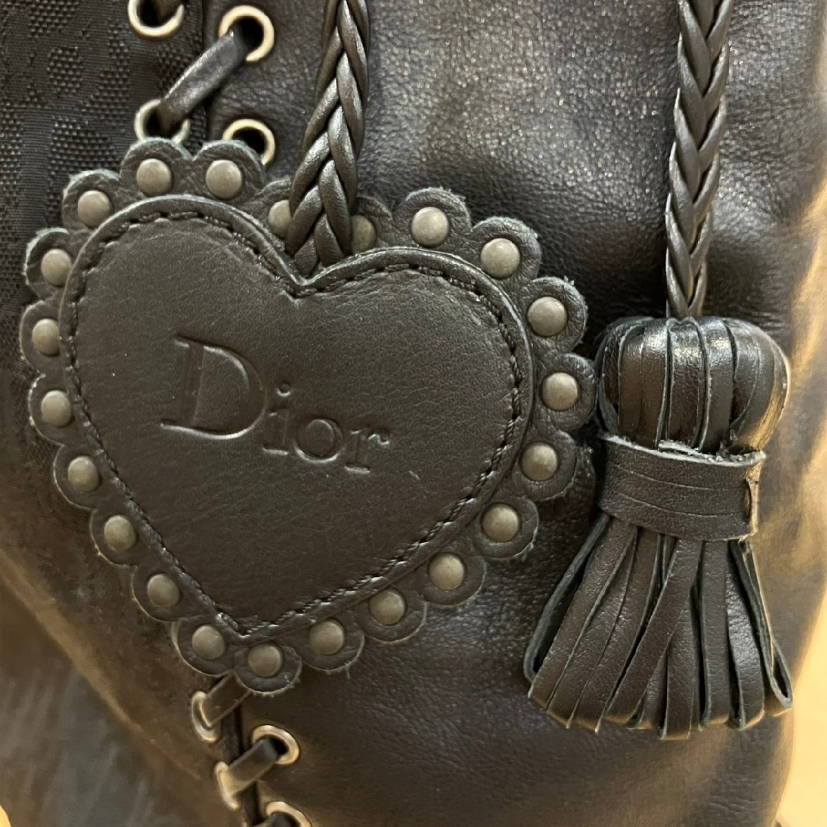 Dior ディオール ディオール ワンショルダー バッグ トロッター 07 BO 0057 ナイロンｘレザー ハートチャーム ブラック_画像5