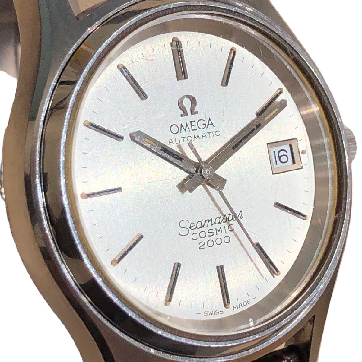 OMEGA オメガ シーマスター COSMIC 2000 SS 社外バンビ製ベルト シルバー文字盤 腕時計 稼働品の画像3