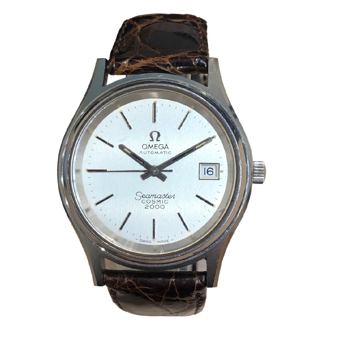 OMEGA オメガ シーマスター COSMIC 2000 SS 社外バンビ製ベルト シルバー文字盤 腕時計 稼働品の画像1