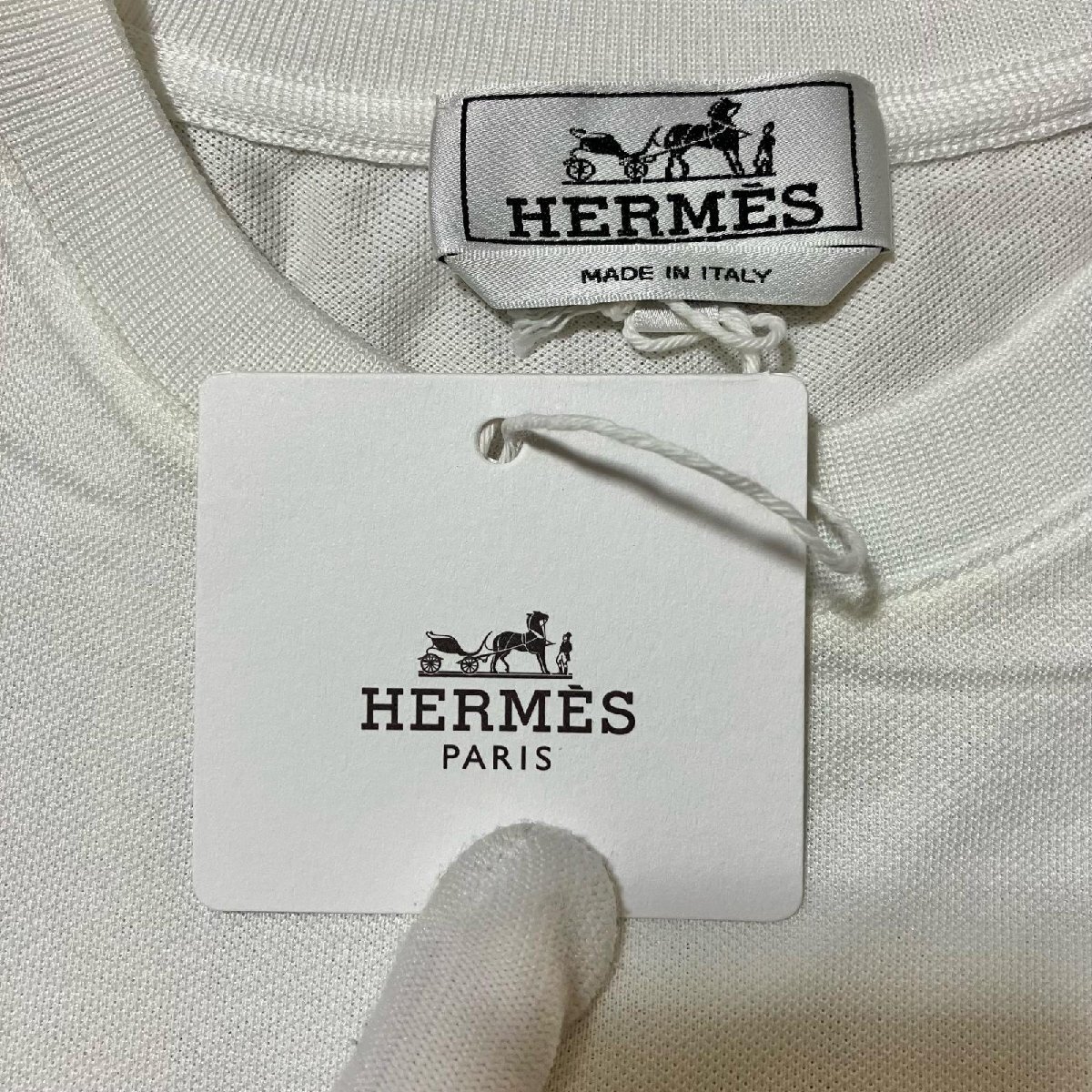 新品 未使用 タグ付き HERMES エルメス 鹿の子 半袖 Ｔシャツ Hロゴ 刺繍 白系 コットン100％ レディース XS 保存箱付き_画像8