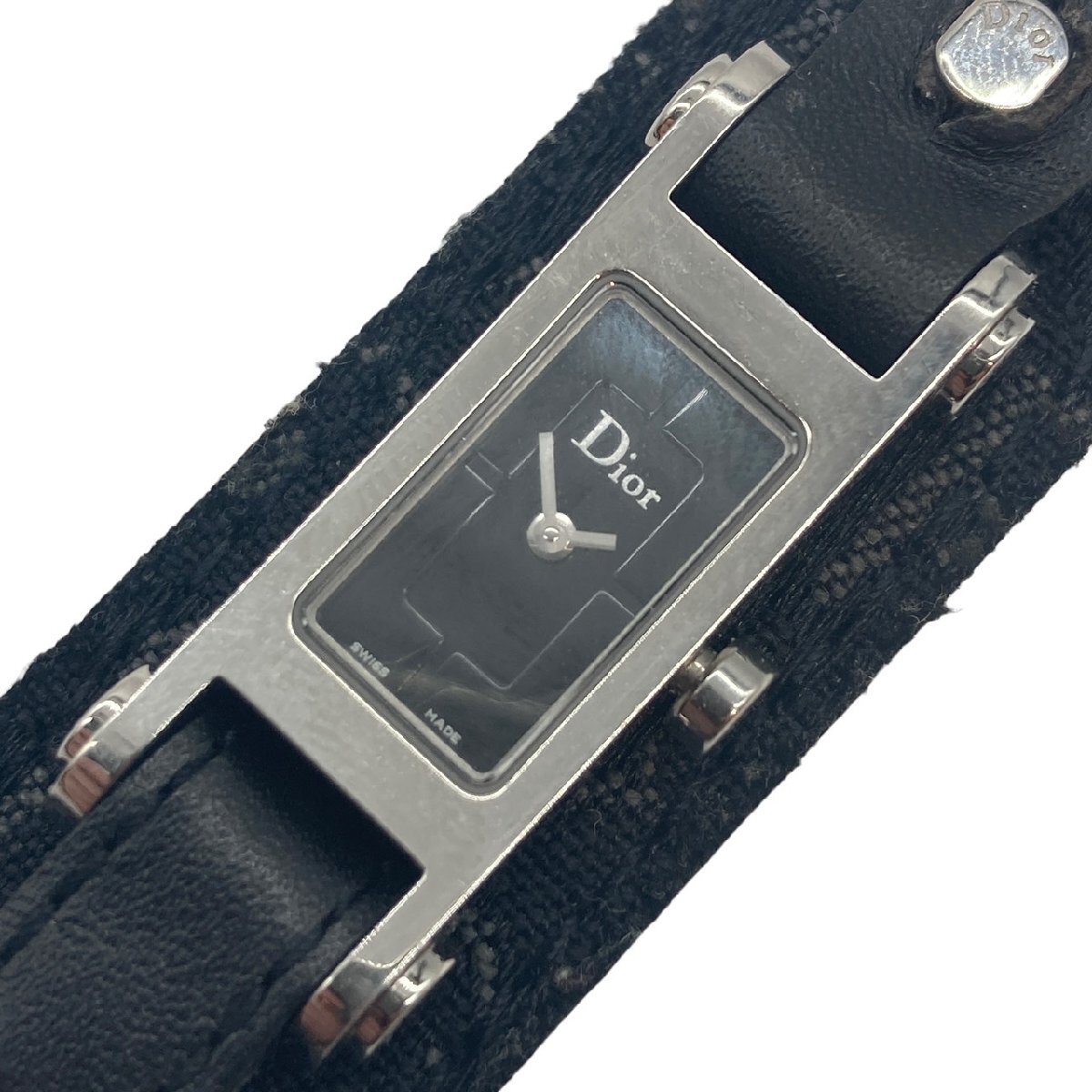 1円 ディオール 型番 D104-100 アールデコ スクエア ブレスレット レザー 腕時計_画像1