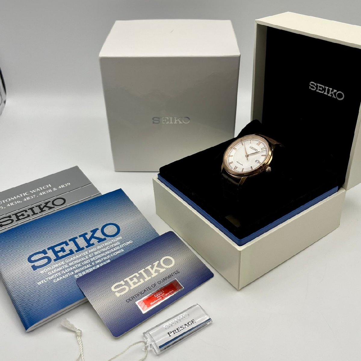 SEIKO セイコー 4R35-01A0 プレサージュ 裏スケ ピンクゴールドカラー 革ベルト 自動巻き稼働品 腕時計 ユニセックス_画像10