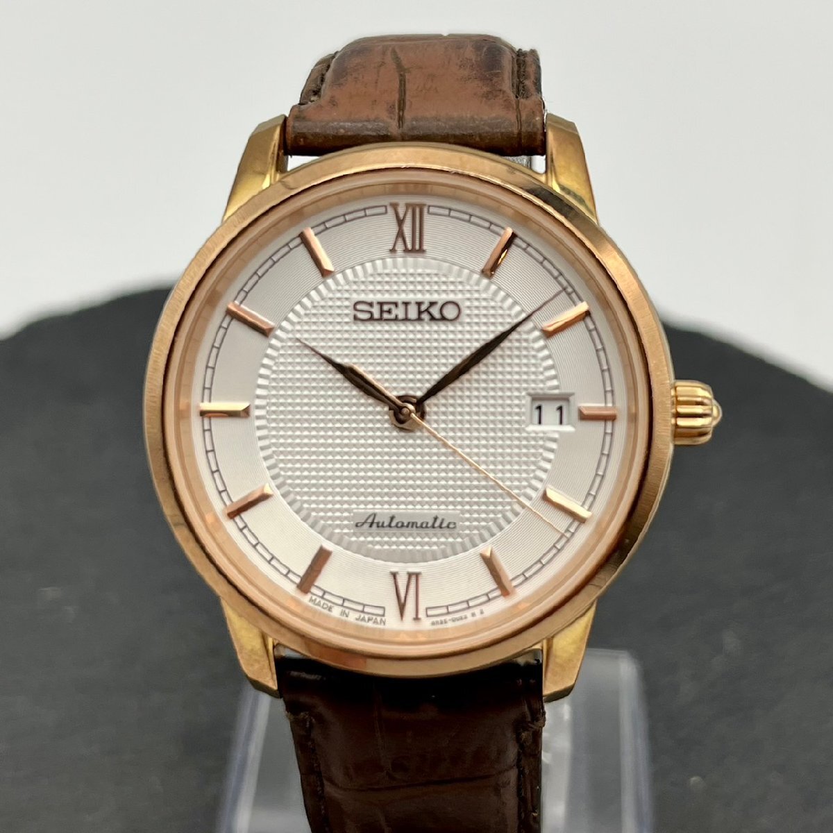 SEIKO セイコー 4R35-01A0 プレサージュ 裏スケ ピンクゴールドカラー 革ベルト 自動巻き稼働品 腕時計 ユニセックス_画像2