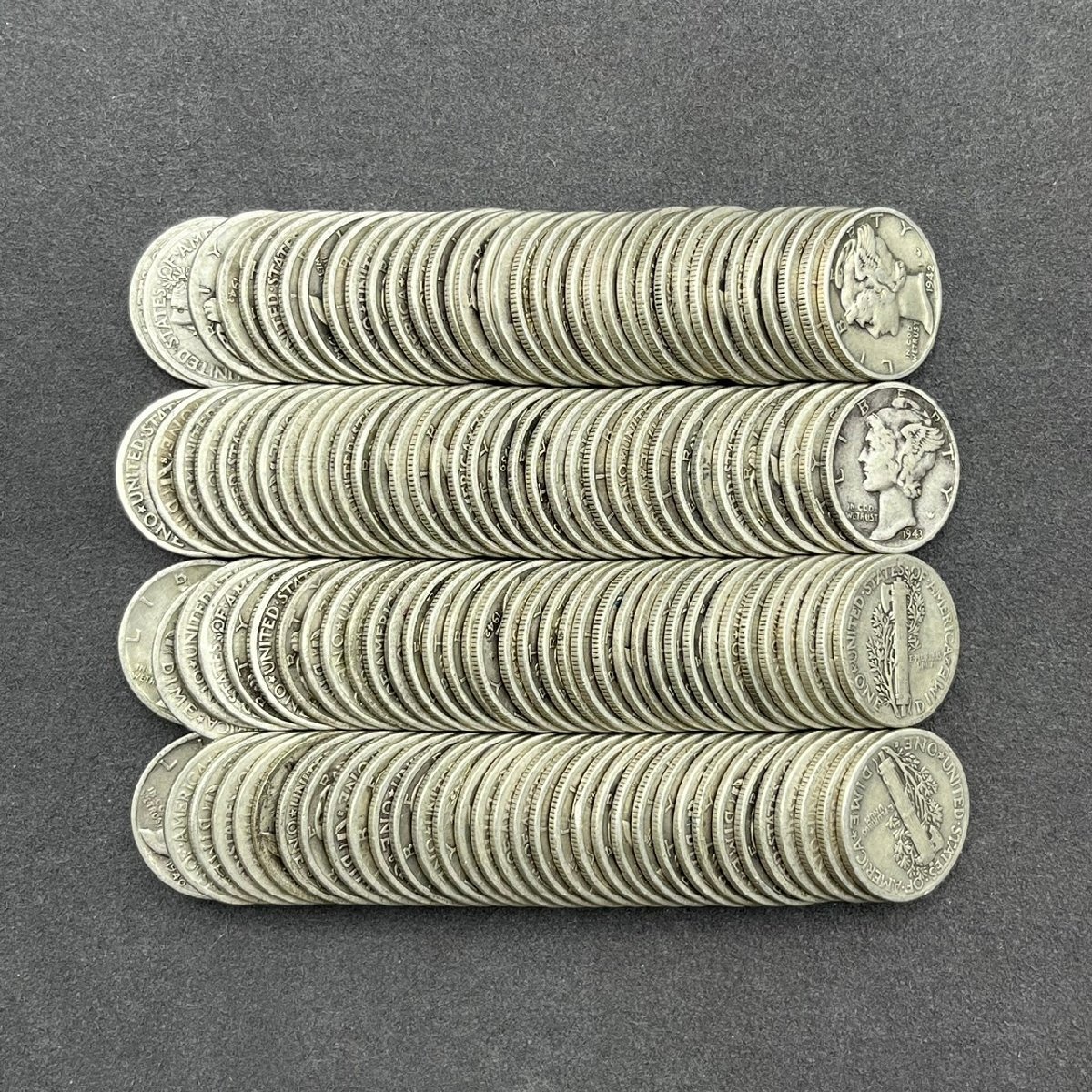 1円 141枚 約342ｇ アメリカ銀貨 マーキュリー ダイム 10セント ドル ダラー アンティークコイン コレクションの画像2