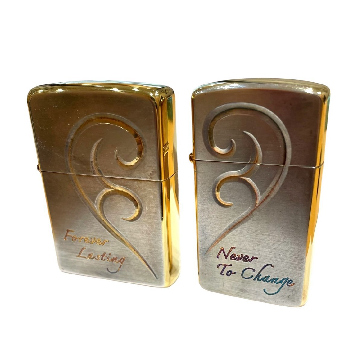 ZIPPO ジッポー オイルライター USA製品 ブリリアントハート ペア シルバー 着火×_画像2