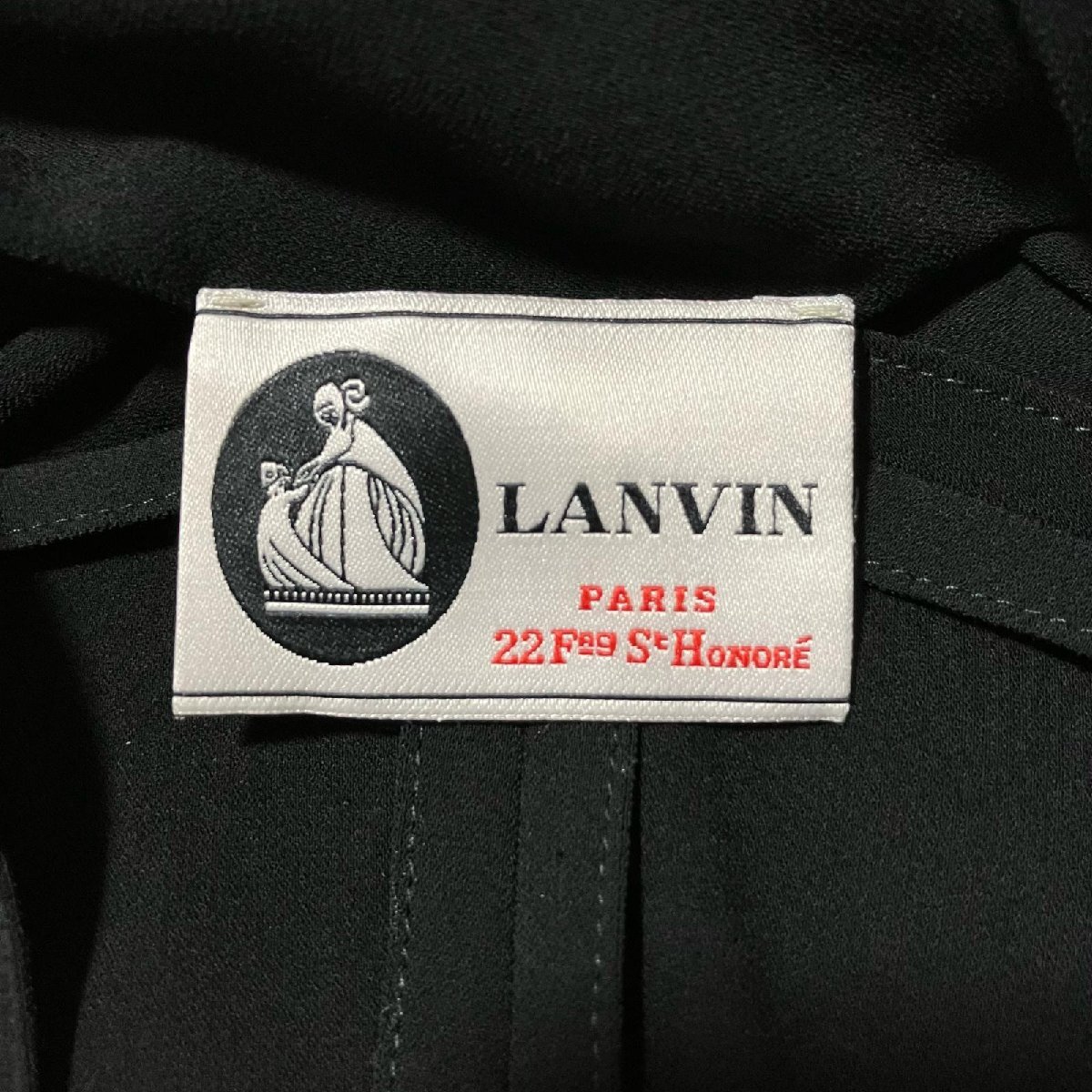 LANVIN ランバン ノースリーブ ワンピース リボンベルト付き 取り外し可 黒系 トリアセテート レディース サイズ38の画像7
