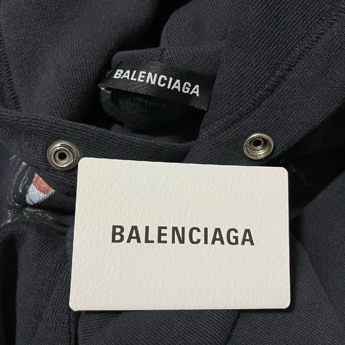 新品 未使用 タグ付き BALENCIAGA バレンシアガ 18AW スピードハンターズ プルオーバーパーカー プリント ネイビー系 コットン メンズ Sの画像8