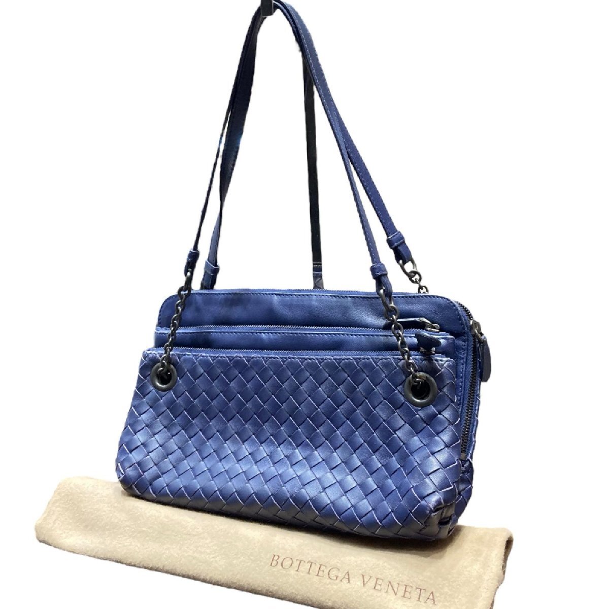 BOTTEGAVENETA ボッテガヴェネタ イントレチャート チェーンハンドバッグ ブルー系 ヴィンテージ ハンドバッグ_画像1