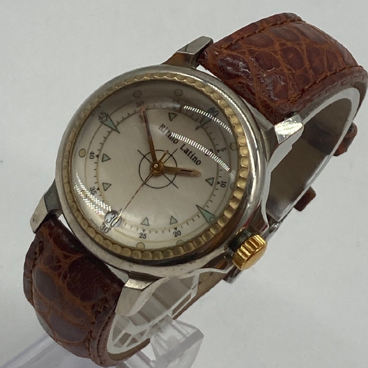 1円 リトモラティーノ メンズ腕時計 ドームガラス風防 SS 革ベルト 腕時計の画像1