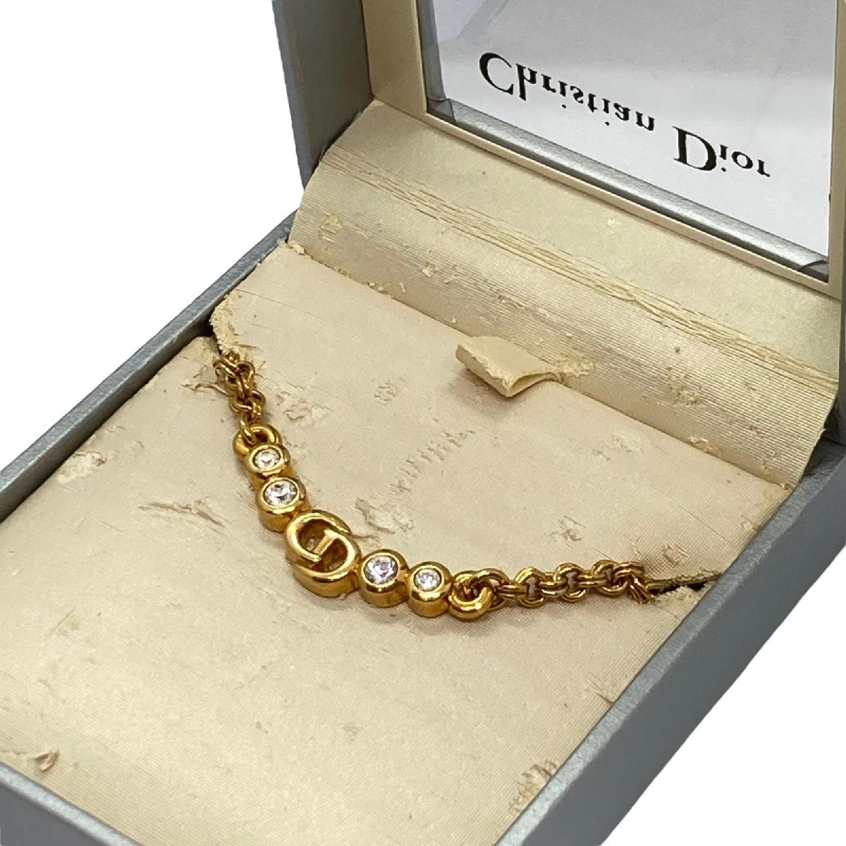 Dior ディオール CDロゴ ラインストーンネックレス ゴールドカラー ヴィンテージ チョーカーネックレスの画像5