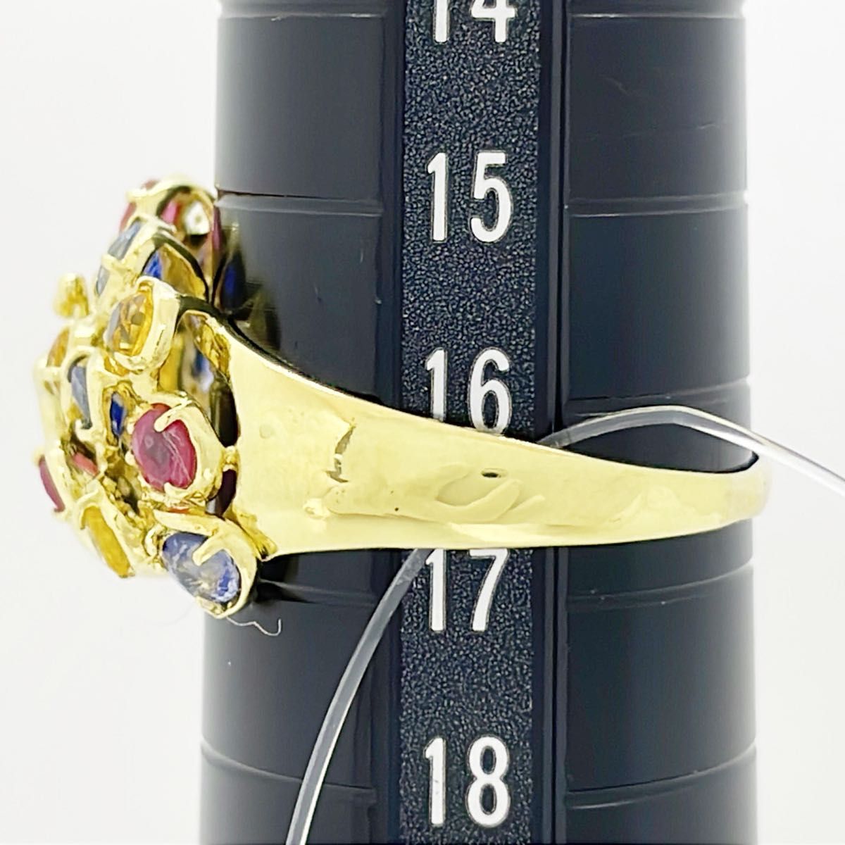 [新品同様]K18YGイエローゴールド金天然ルビーサファイア孔雀リング指輪日本製