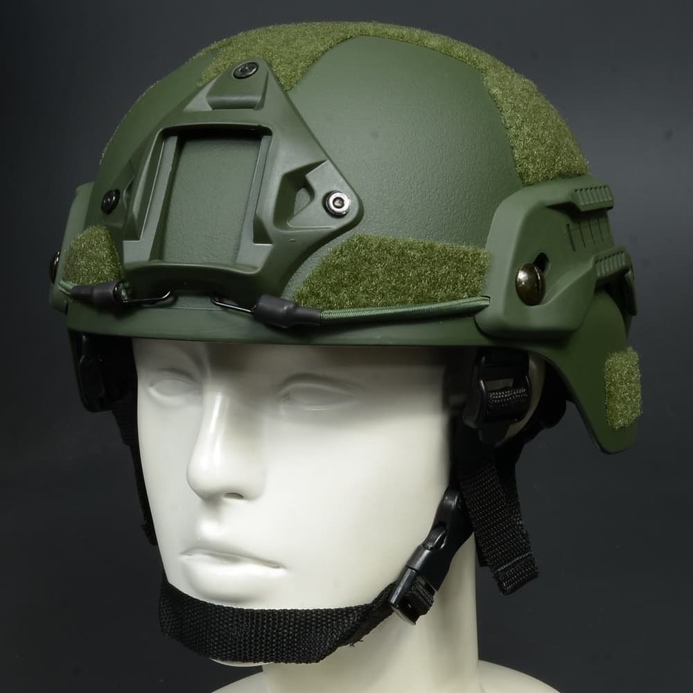 ヘルメット MICH2000タイプ 樹脂製 レールマウント NVGマウントベース付き [ グリーン ] プラスチックヘルメットの画像1