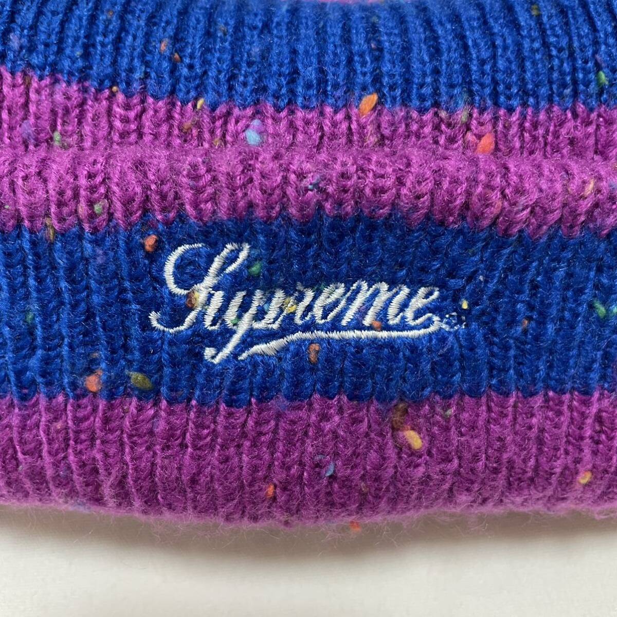 Supreme Stripe Speckle Beanie Blue Free 19aw 2019年 青 ブルー ストライプ スペックル ビーニー ニット帽 キャップ スクリプトロゴ_画像3