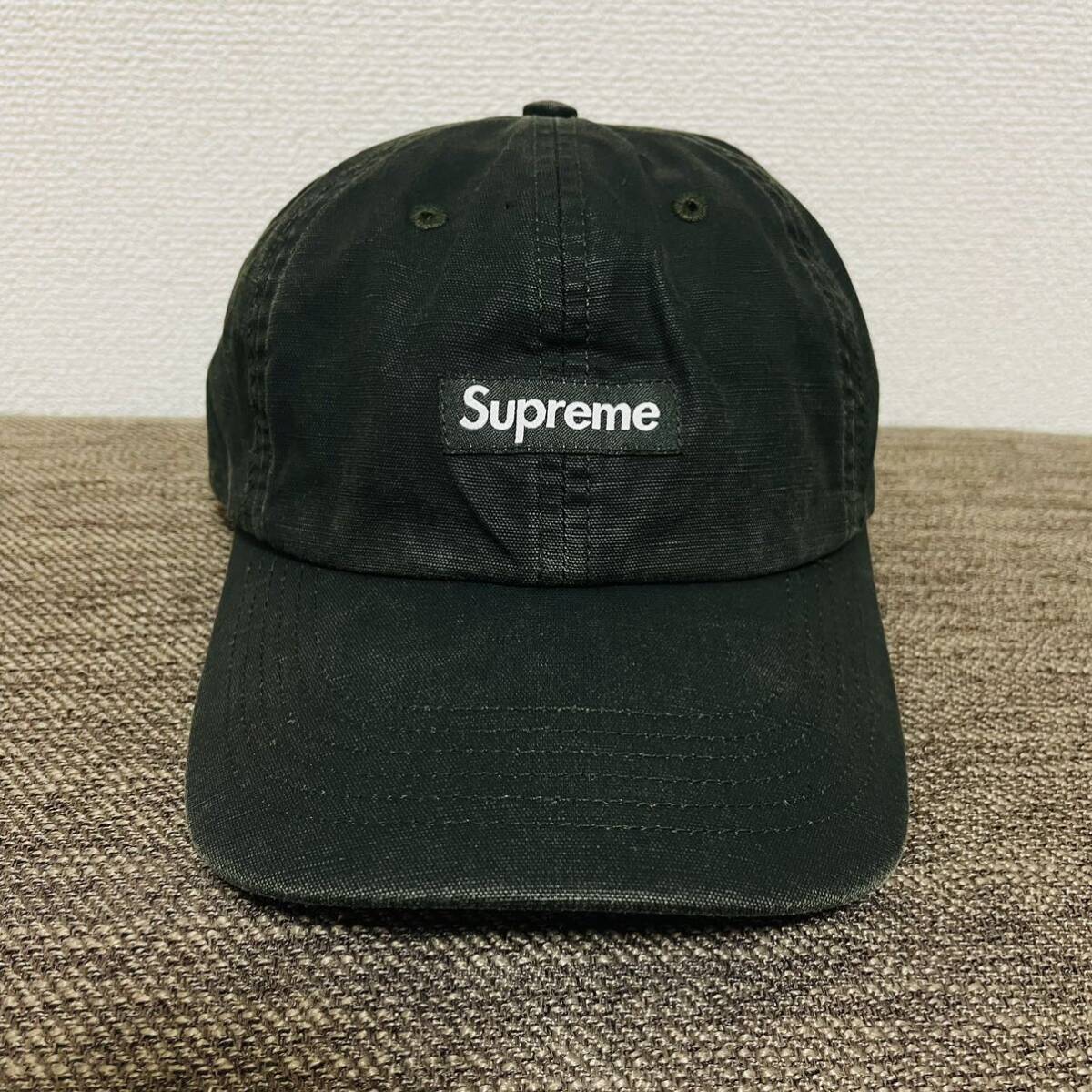 Supreme Small Box Logo Coated Linen 6-Panel Cap Black Free 22ss 2022年 黒 ブラック スモール ボックスロゴ コーテッドリネン キャップ