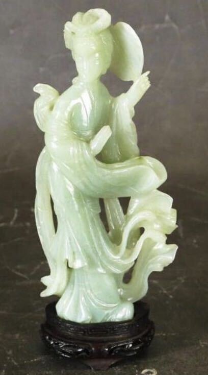 【大珍品】 玉石 中国古玩 天然石 天女 オブジェ 高さ25cm 置物 彫刻 中国美術 仏教美術 仏像