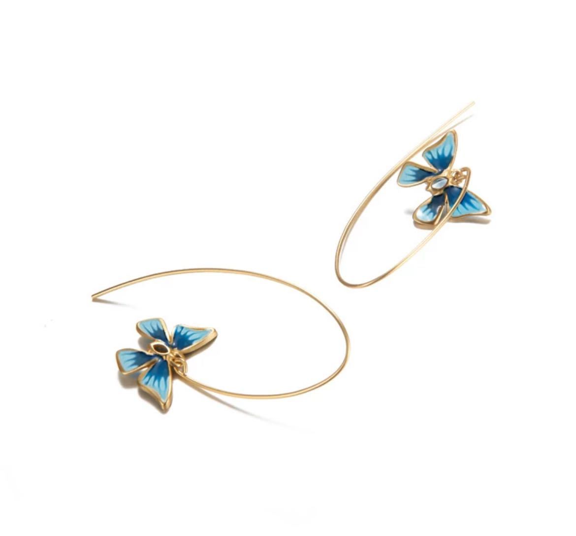  new goods unused blue butterfly ... earrings blue Korea 