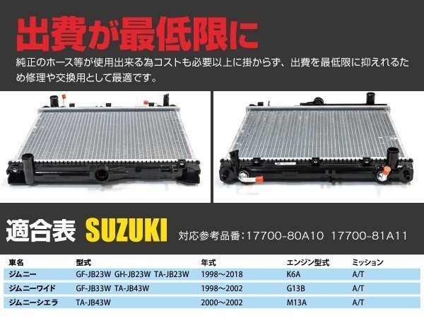 【関東圏内送料無料】ラジエーター スズキ ジムニー GF-JB23W/GH-JB23W/TA-JB23W 1998～2018 純正品番 17700-80A10 17700-81A11の画像7