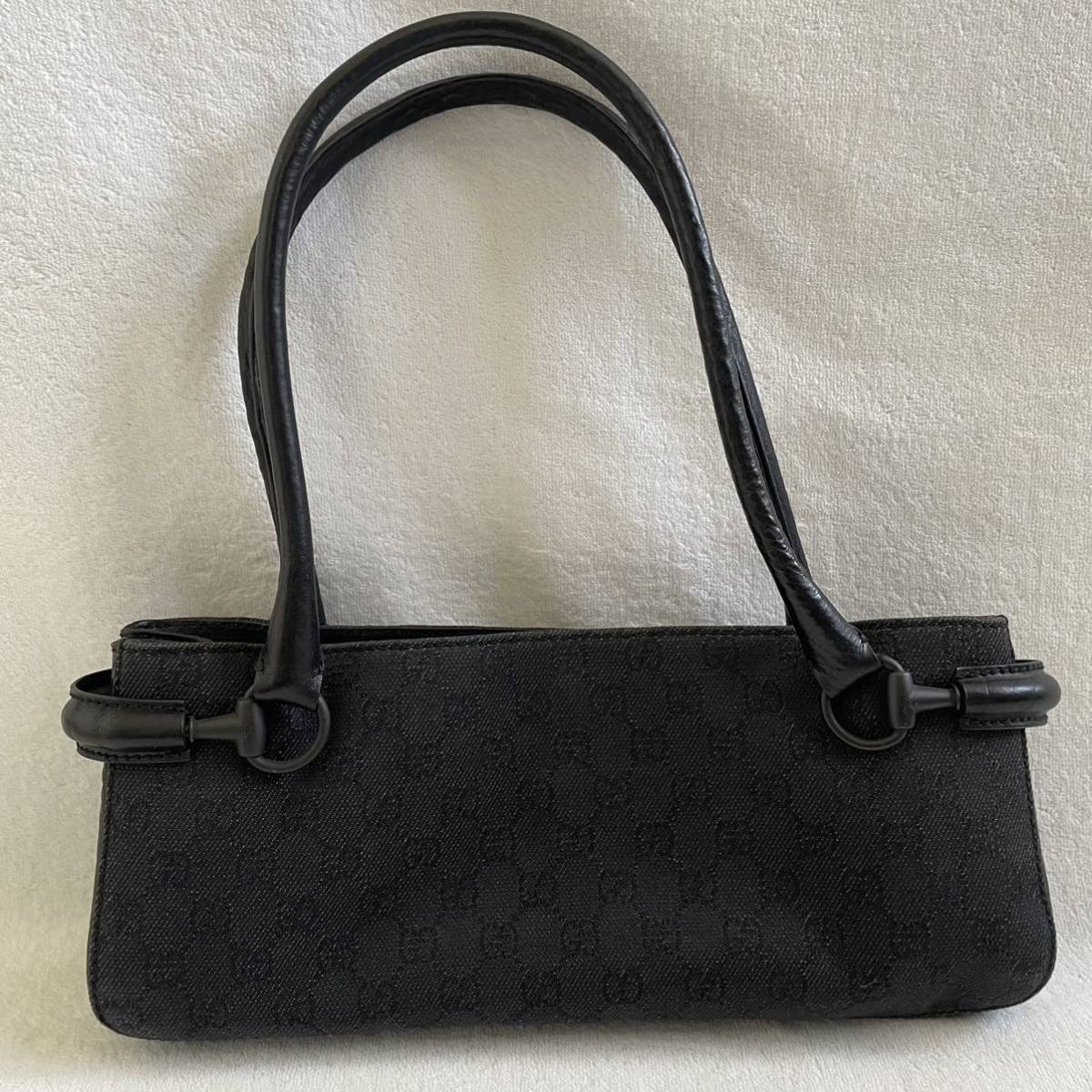 1円 未使用級 GUCCI グッチ ハンドバッグ トートバッグ レザー GGキャンバス デニム ブラック系 本革 肩がけ ワンショルダー レディース_画像3