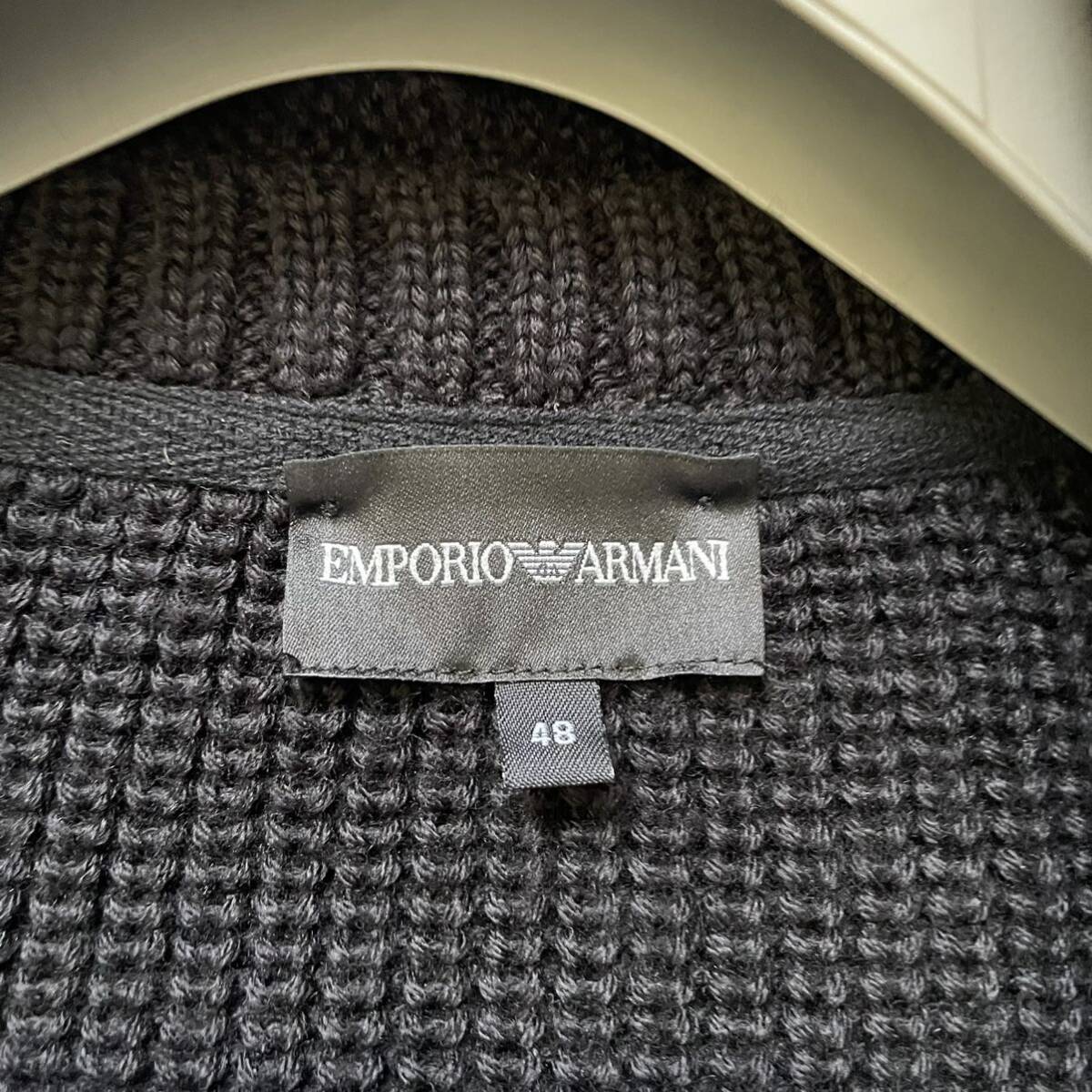 美品/Lサイズ★ エンポリオ アルマーニ EMPORIO ARMANI ケーブル編み ショールカラー レイヤード ニット ジャケット カーディガン ブラック_画像9