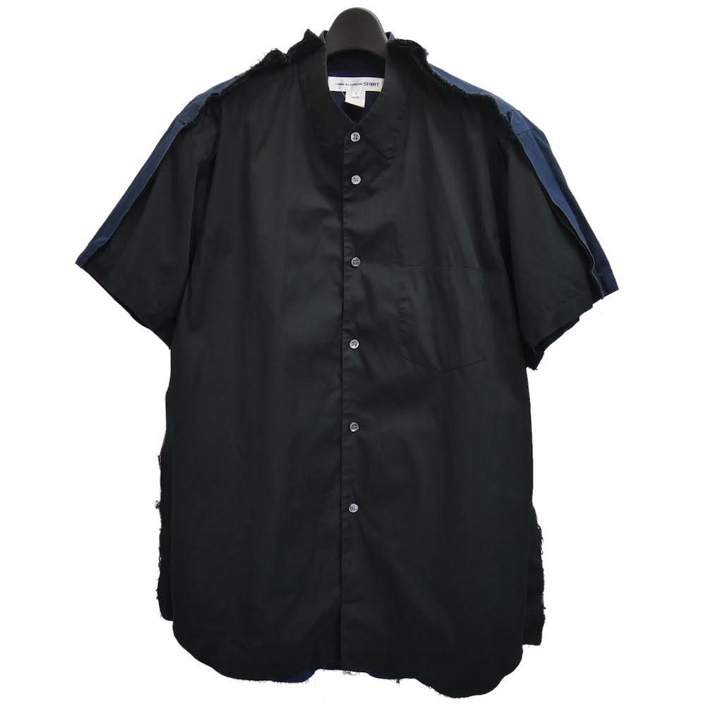 COMME des GARCONS SHIRT 2018ss コットン ドッキング シャツ　18ss コムデギャルソン シャツ 半袖 切替 ネイビー 裁ち切り_画像1