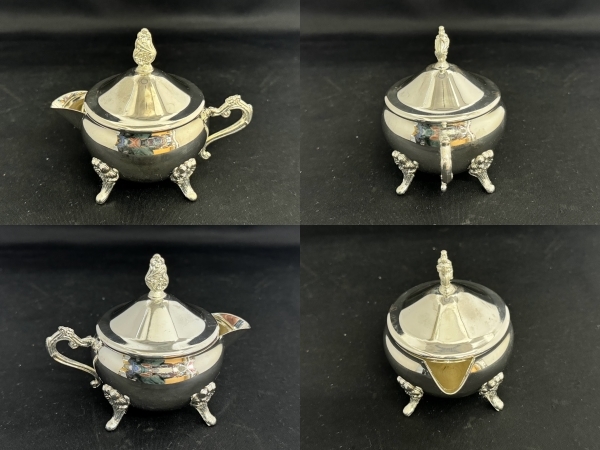 未使用 保管品 Silver Plated Tea Set ティーポット シュガーポット ミルクポット トレイ 洋食器 セットの画像3