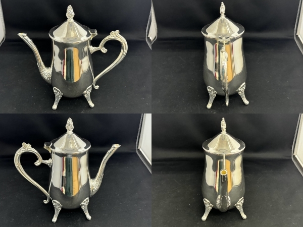 未使用 保管品 Silver Plated Tea Set ティーポット シュガーポット ミルクポット トレイ 洋食器 セットの画像4