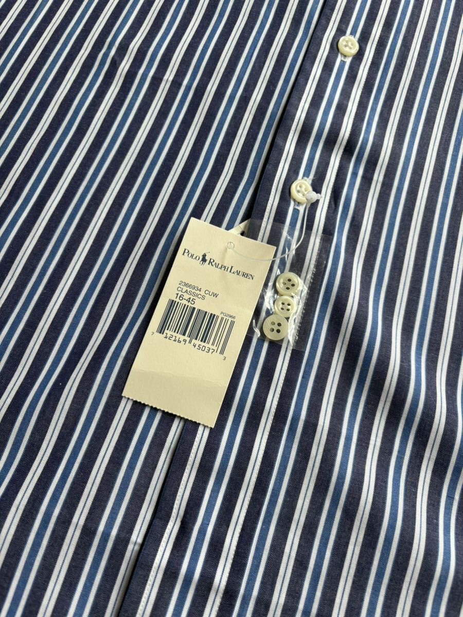 【デッドストック】Polo Ralph Lauren ストライプ シャツ / 16 コットン ネイビー ブルー CURHAM USA ビンテージ T4-03067-9539_画像6