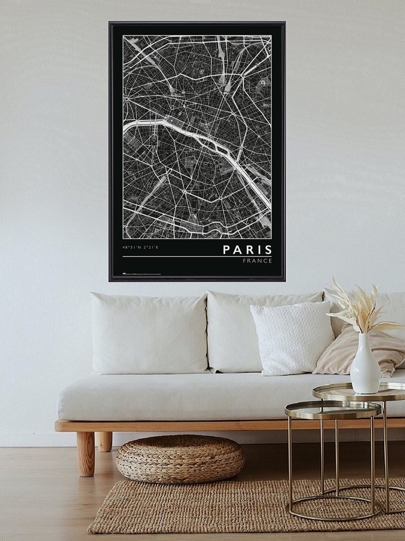 インテリアポスター モノクロ シティマップアート フランス パリ 24×36inc(61×91.5cm) at2_画像2