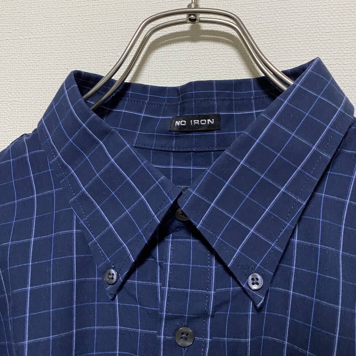 アメリカ古着　VAN HEUSEN 長袖　シャツ　チェック　ウィンドウペン　XLサイズ　ネイビー　【M96】