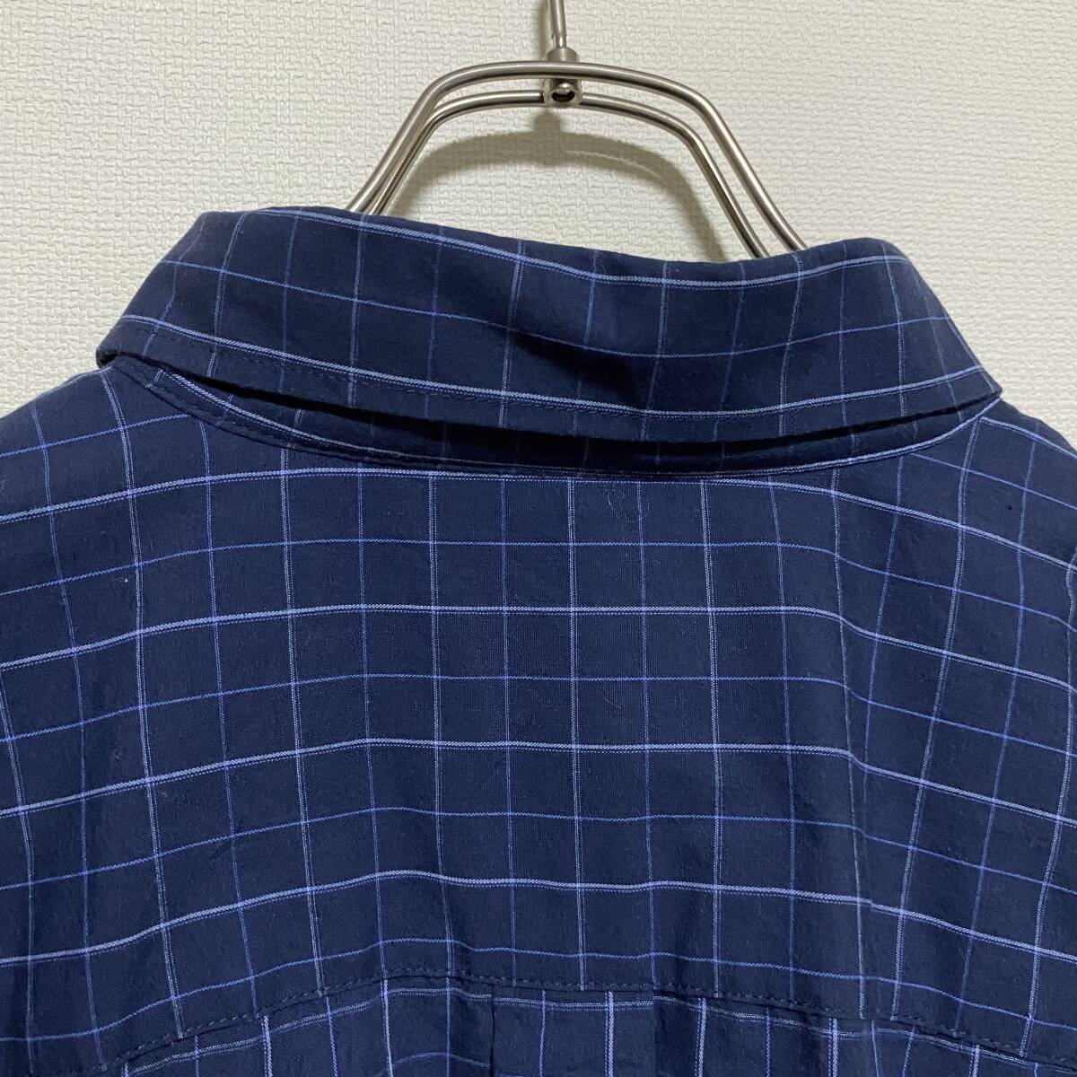 アメリカ古着　VAN HEUSEN 長袖　シャツ　チェック　ウィンドウペン　XLサイズ　ネイビー　【M96】