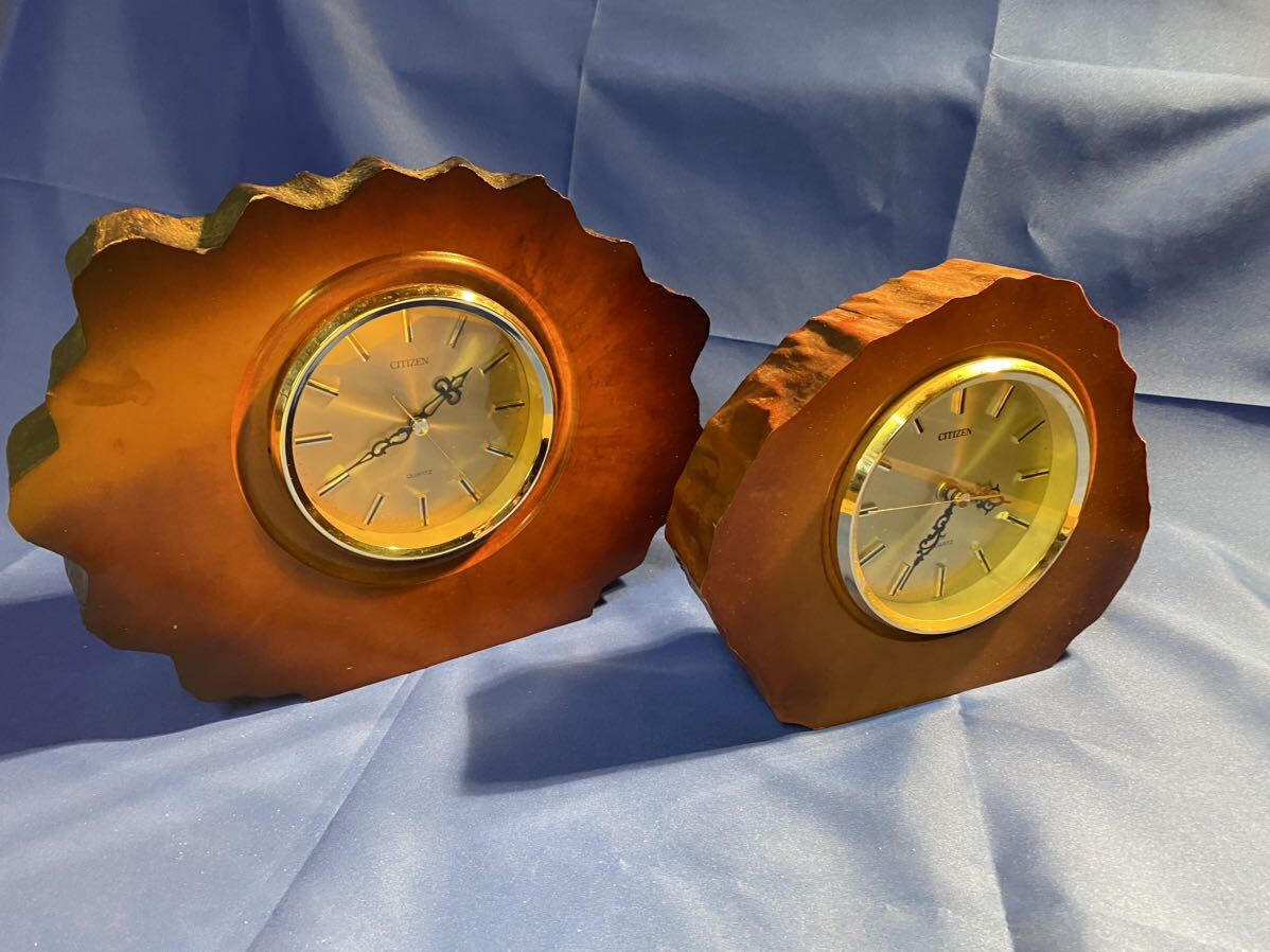 シチズン 置き時計 天然木製  年輪 カエデ 楓 レトロ クォーツ 置き時計  銘木時計 ジャンクの画像2