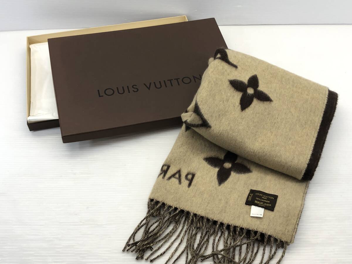 ◆LOUIS VUITTON ルイヴィトン エシャルプ レイキャビック M71041 マフラー カシミヤ ベージュ×ブラウン 良品◆_画像1