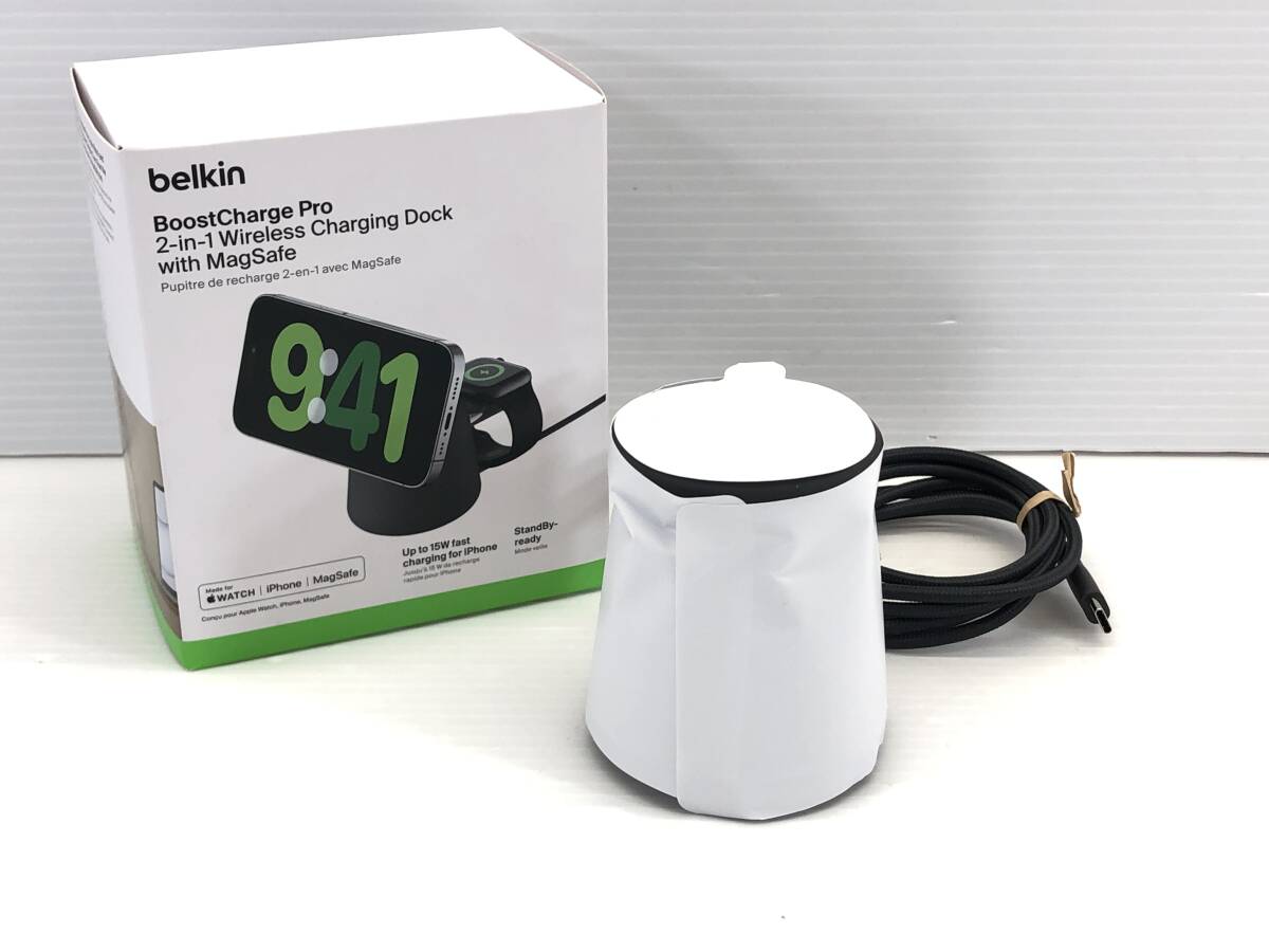 ◆ 未使用 Belkin 2 in 1 MagSafe 充電器 ドック チャコール 高速充電 ワイヤレス Apple iPhone アップルウォッチ ◆