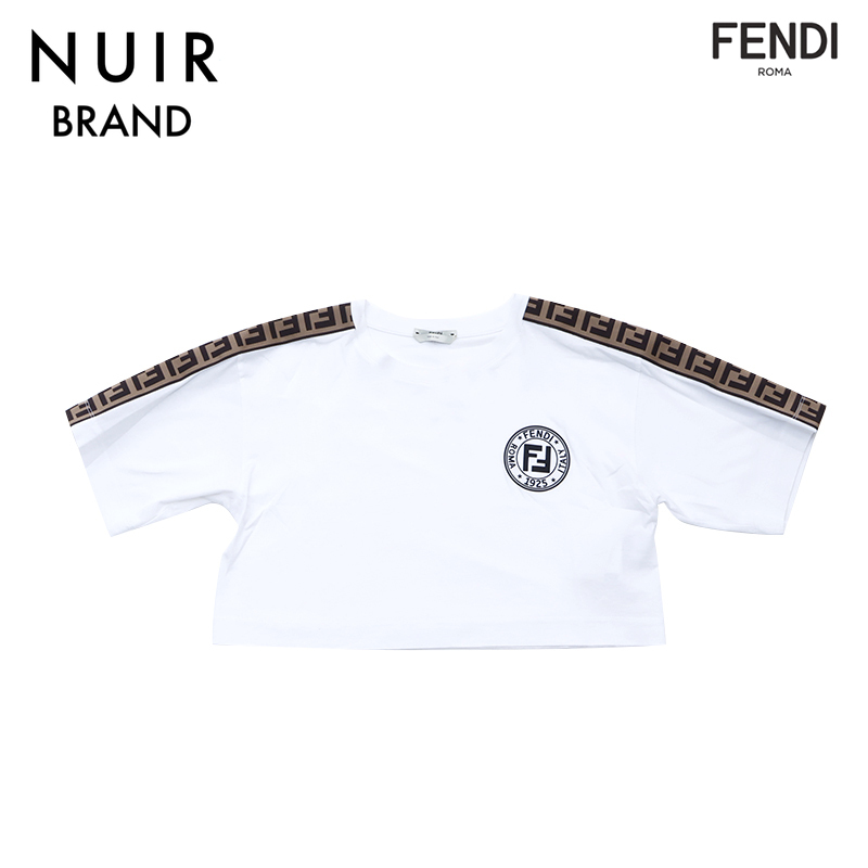 【先着50名限定!! 今スグ使える3つのクーポンを緊急配布中!!】 フェンディ FENDI 半袖Ｔシャツ ズッカ ロゴ クロップド コットン ホワイト_画像1