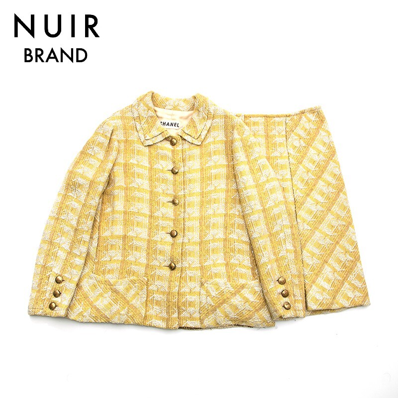 [ first arrival 50 name limitation coupon . distribution middle!!] Chanel CHANEL setup thousand bird pattern tweed jacket skirt yellow 