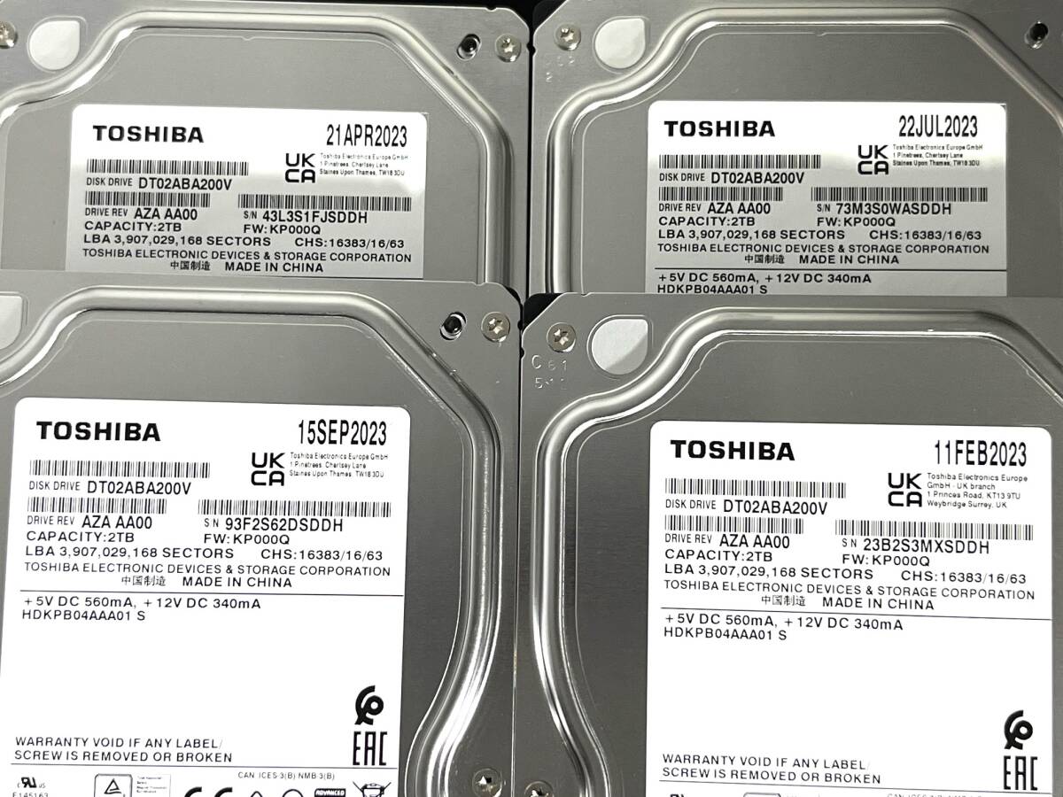 【送料無料】 4個セット ★ 2TB ★　DT02ABA200V　/　TOSHIBA【使用時間：104ｈ＆244ｈ＆245ｈ＆440ｈ】2023年 稼働少 AVコマンド対応_画像6