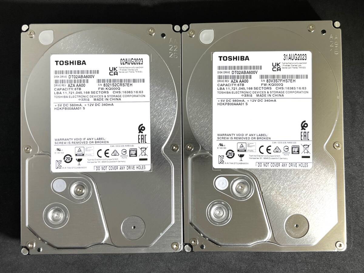 【送料無料】 　2個セット　★ 6TB ★　TOSHIBA　/　DT02ABA600V　【使用時間：34 ｈ＆29 ｈ】2023年製　新品同様 3.5インチ内蔵HDD SATA_画像1