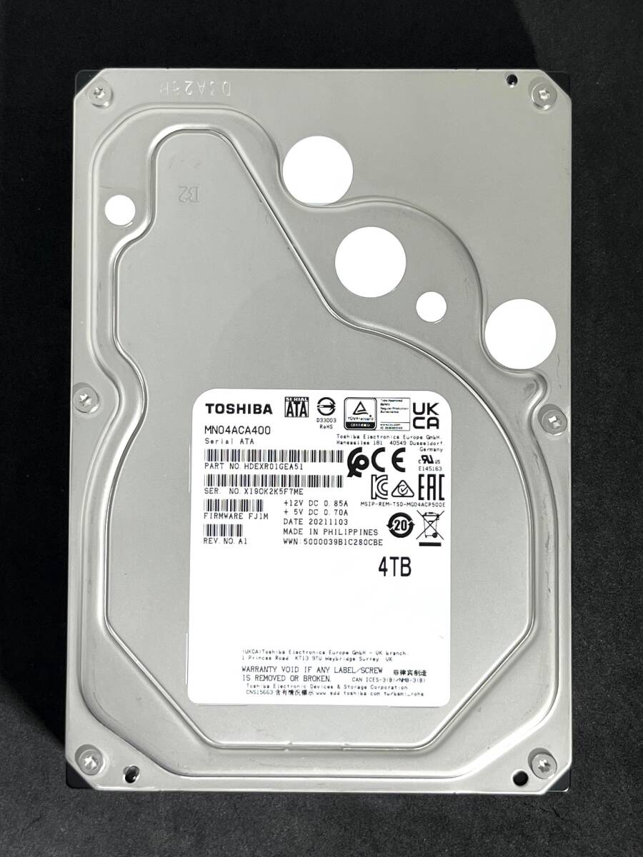 【送料無料】 ★ 4TB ★　TOSHIBA / MN04ACA400　【使用時間：4435ｈ】 2021年製　良品　3.5インチ内蔵HDD　SATA　東芝_画像1