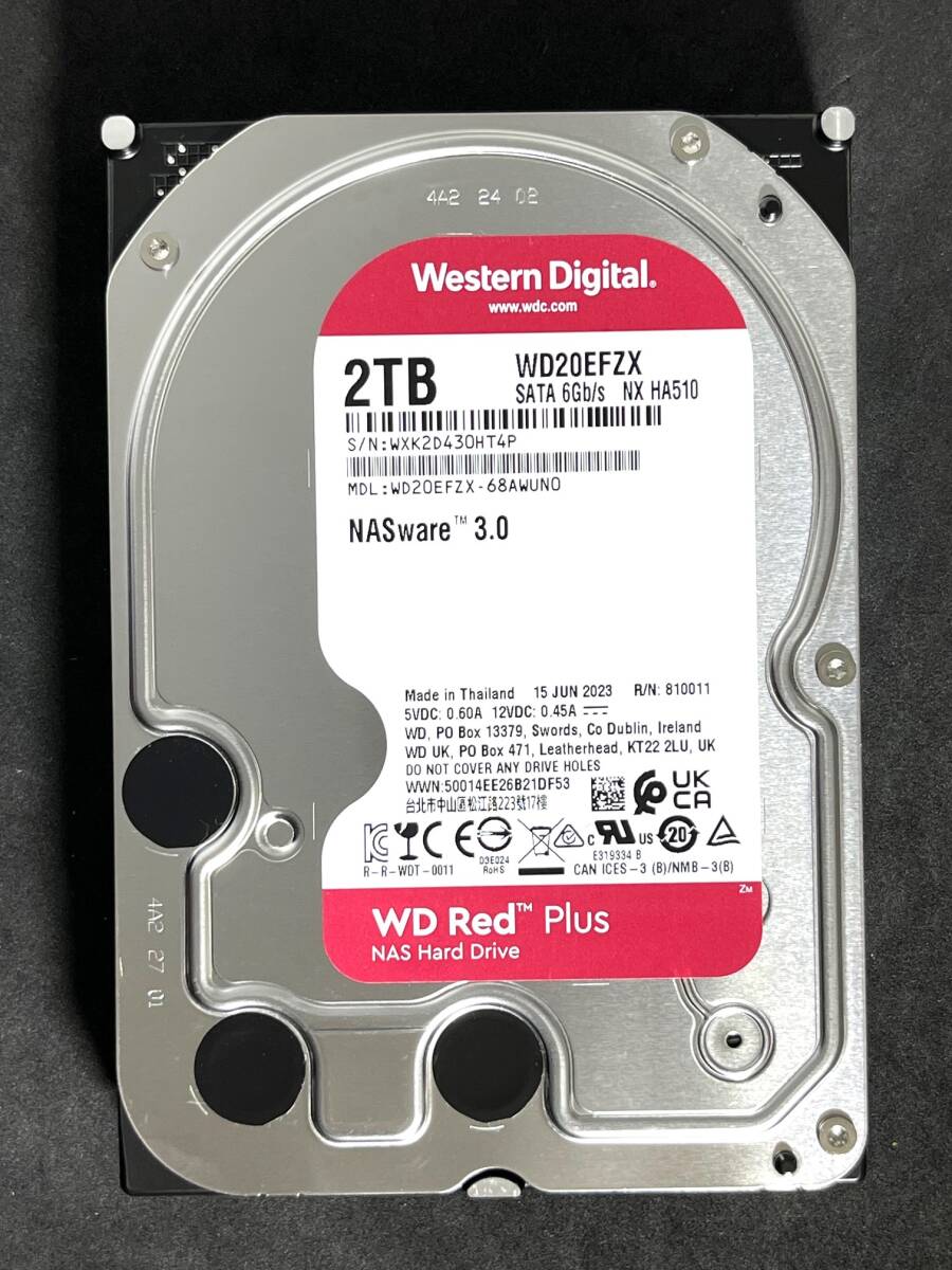 【送料無料】★ 2TB ★ WD Red Plus / WD20EFZX 【使用時間：112ｈ】 2023年製　稼働極少　Western Digital RED Plus　3.5インチ内蔵HDD