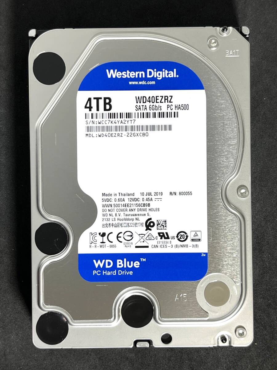 【送料無料】　★ 4TB ★　WD Blue　/　WD40EZRZ　【使用時間：19 ｈ】2019年製　新品同様　3.5インチ内蔵HDD　Western Digital Blue　SATA