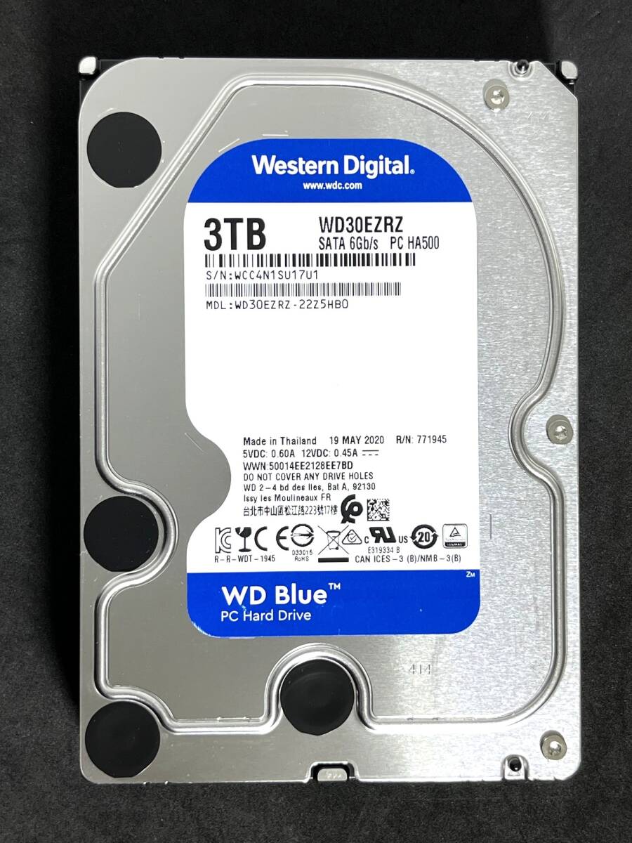 【送料無料】 ★ 3TB ★　WD Blue　/　WD30EZRZ　【使用時間：78ｈ】　2020年製　Western Digital Blue　新品同様　3.5インチ 内蔵HDD SATA