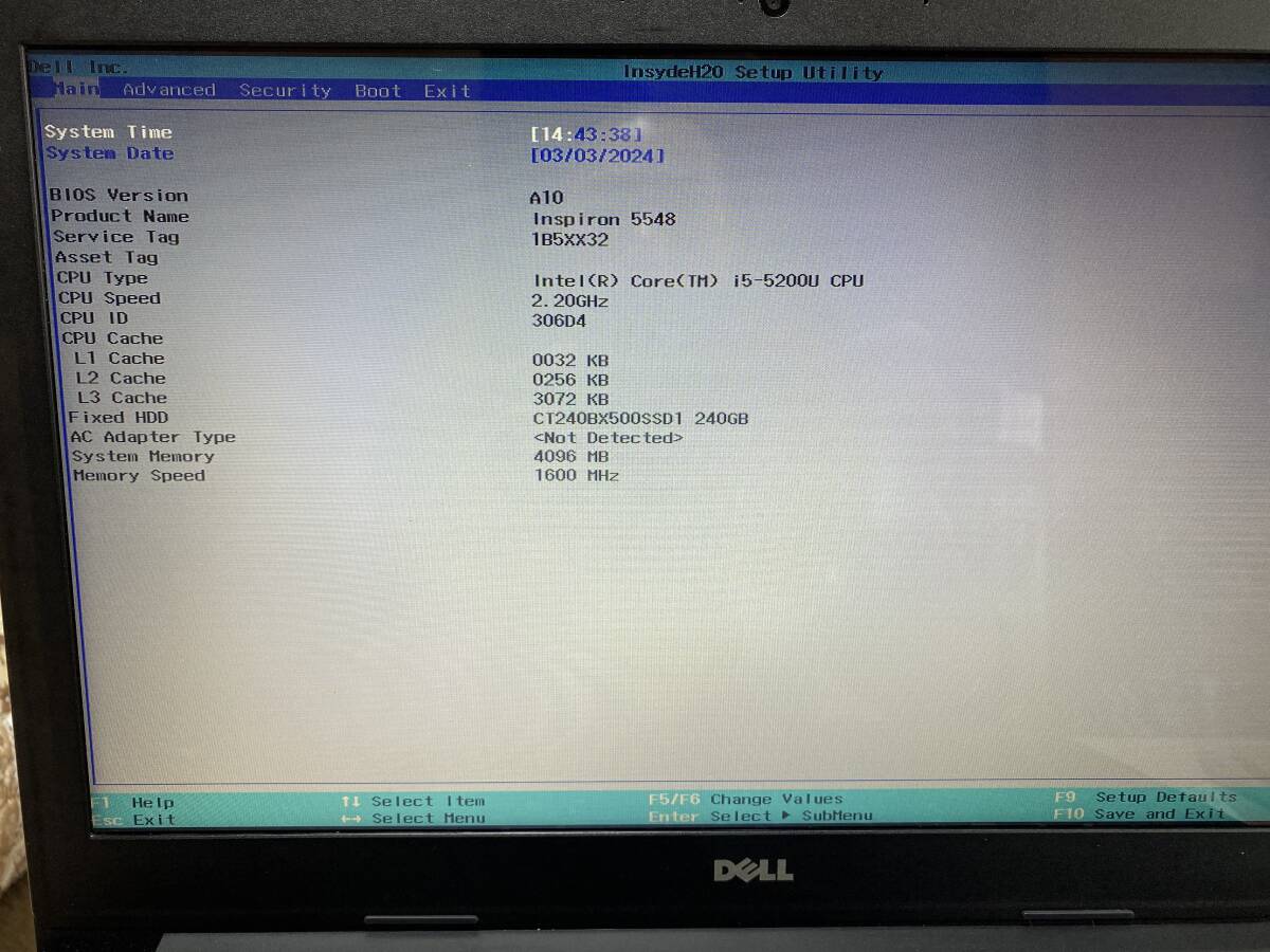 ジャンク　DELL Inspiron 5548 P39F Core i5 5200U メモリ4GB SSD crucial256GB 新品キーボード付き_画像5