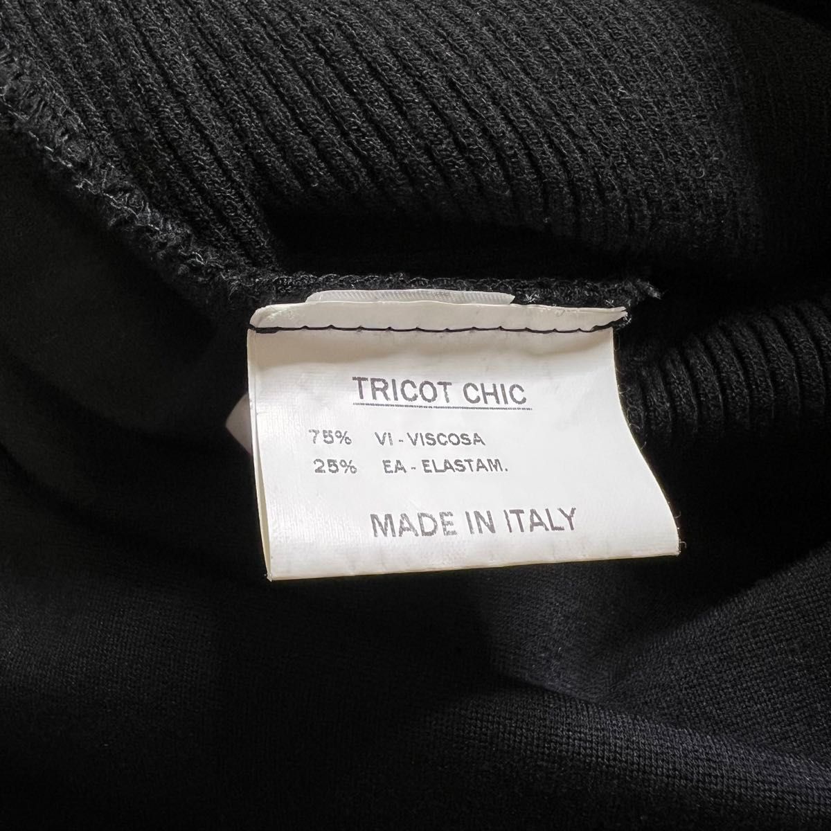 TRICOT CHIC ニット ロングワンピース黒 スカート フリル フレア ワンピース 大人可愛い 長袖 イタリア製 トリコット