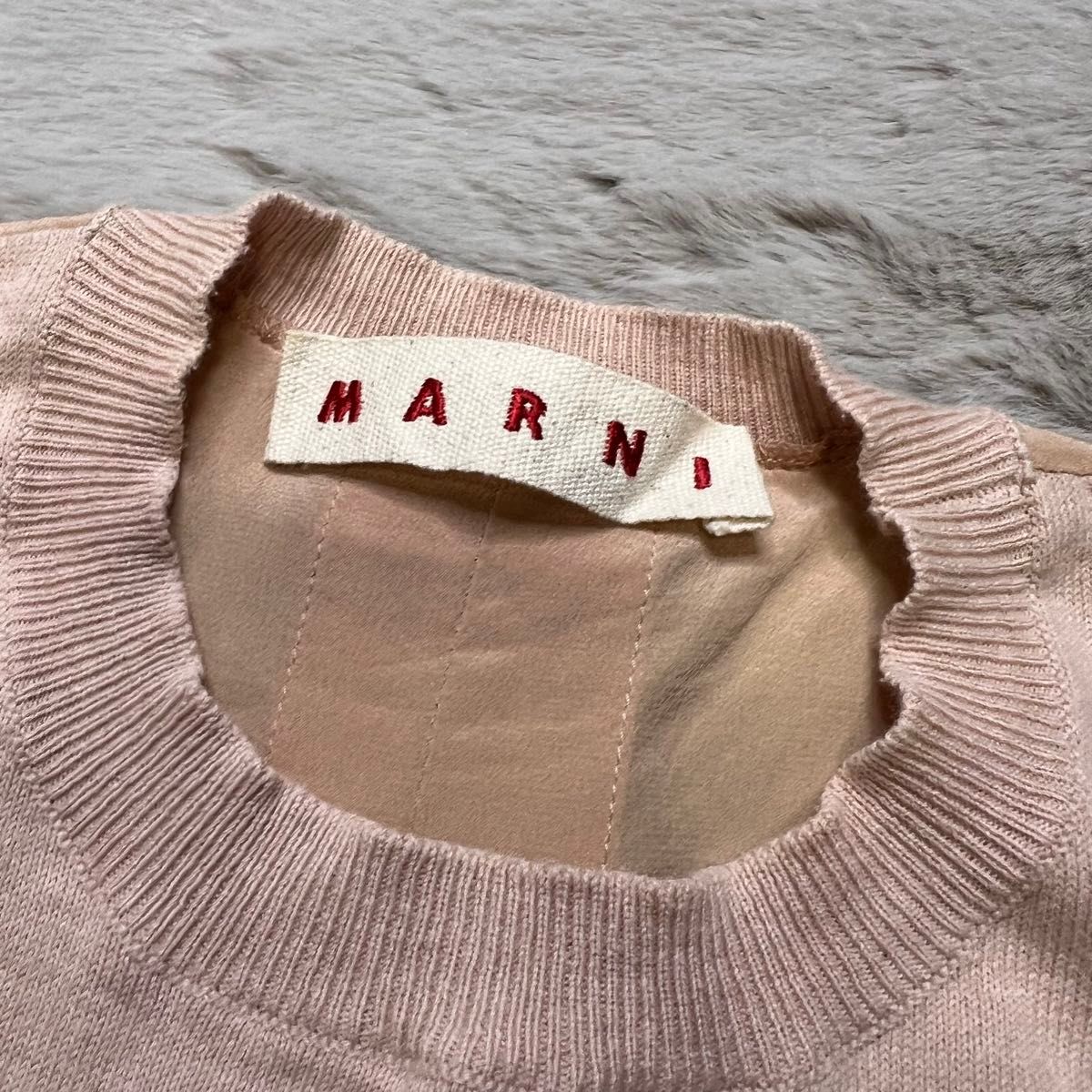 MARNI マルニ シルク ニットセーター 半袖 切り替え ピンク　L 大きめ Tシャツ カットソー イタリア製