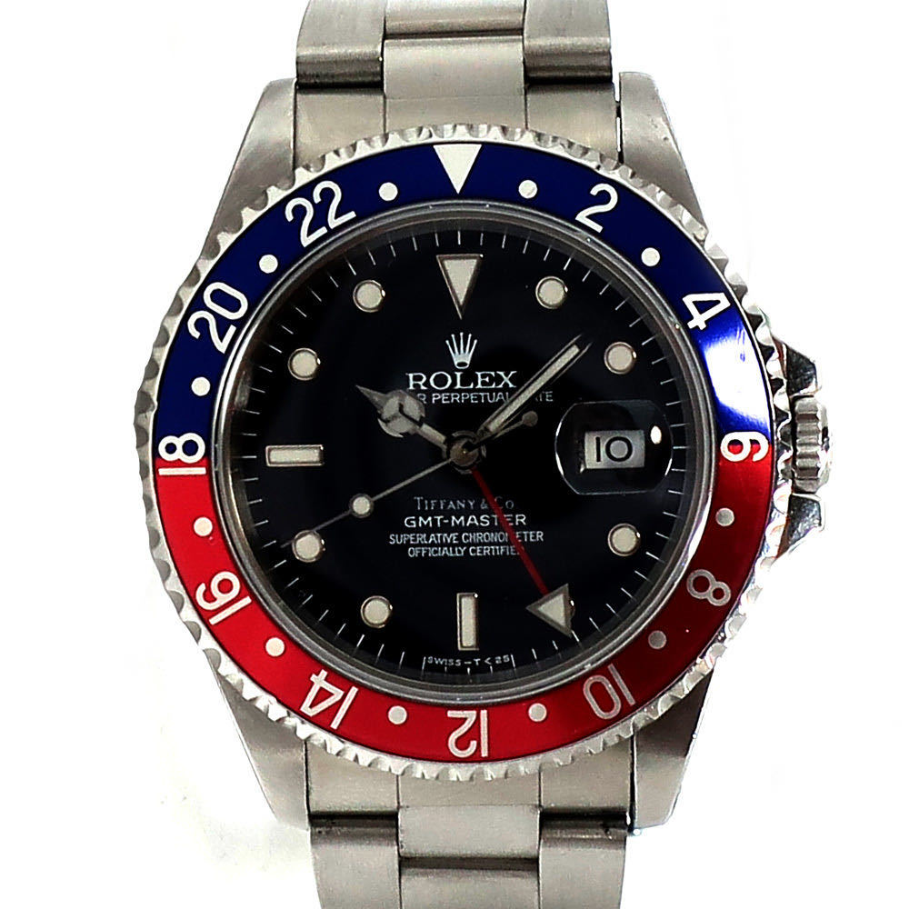 【ROLEX】ロレックス ティファニー Wネーム GMTマスター 16700 ペプシ SS AT 黒文字盤 正規修理見積付き オーバーホール済みの画像1